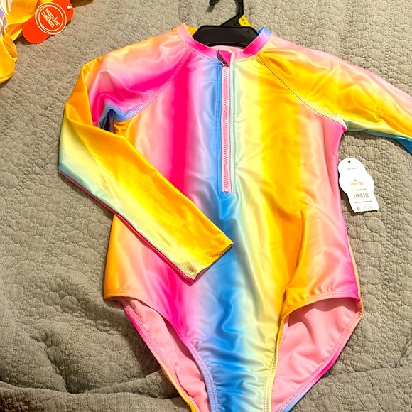 wonder nation Other - Wonder Nation Girls’ Long-Sleeve Rainbow Swimsuit – Size L (10-12) UPF 50+